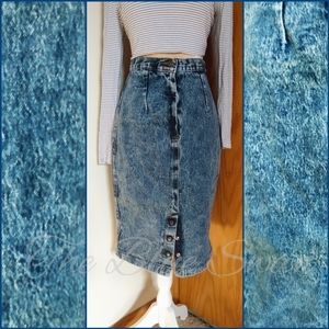 EUC Vintage Acid Wash 90s 80s Denim Midi Skirt